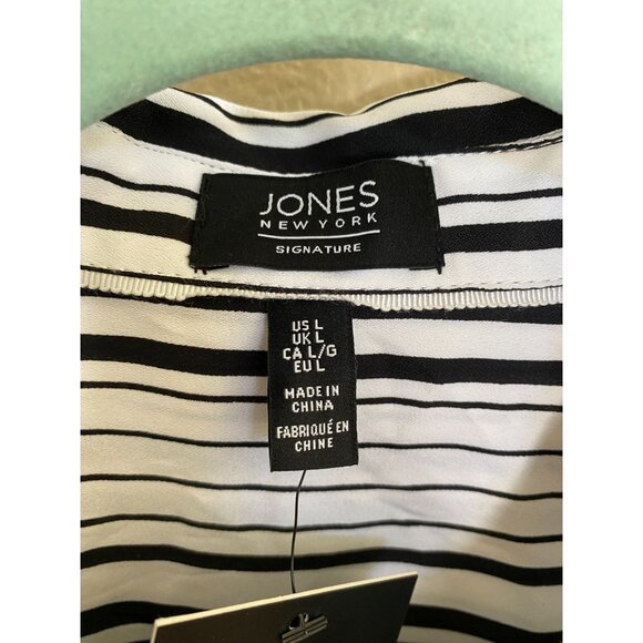 Jones New York Signature Womens Black White Striped Button-Down Shirt Large NEW - Picture 3 of 8